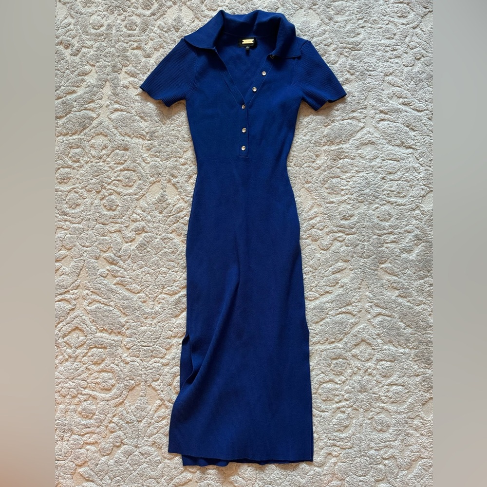 Elegant Blue Knit Polo Dress NWT S